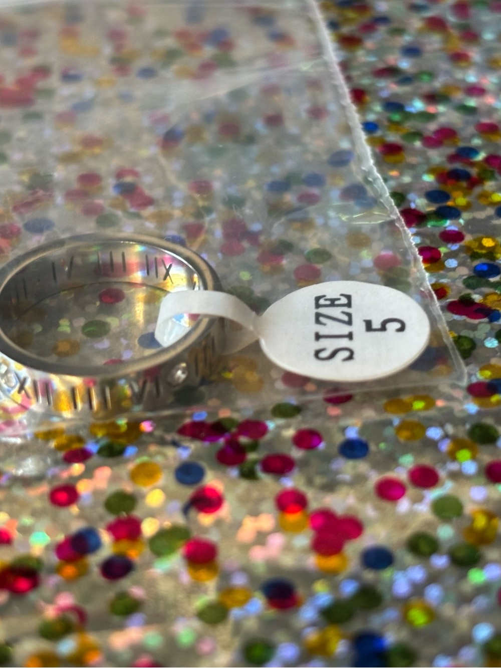 Roman numeral band Ring, stainless steel zircon, size 5, BNWT